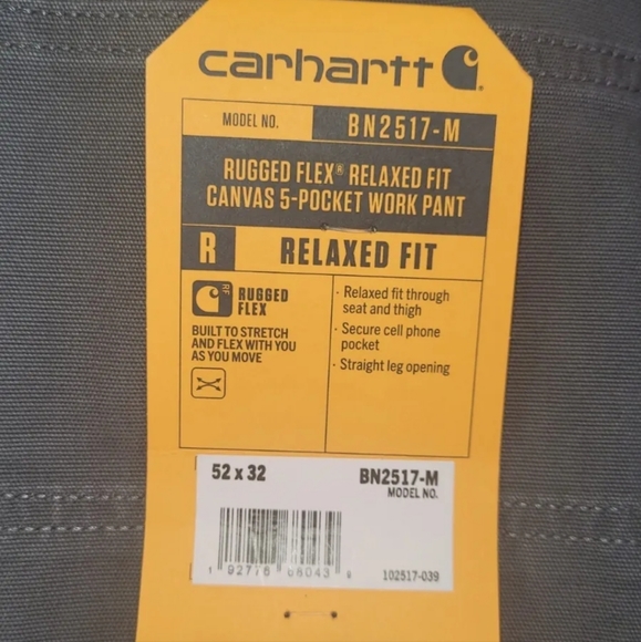 NWT Carhartt Rugged Flex Relaxed Fit Gray Work Pants Size 52 x 32 - Picture 6 of 6